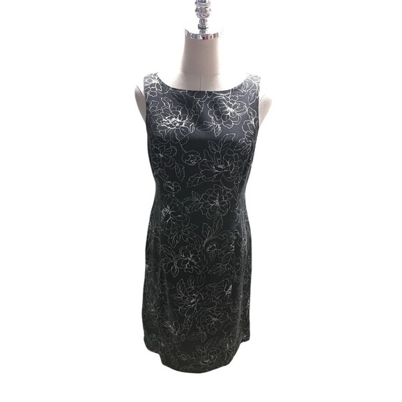 Ann Taylor Dress Women's Size 6 Petite Black White Floral Silk Sleeveless - Picture 1 of 7